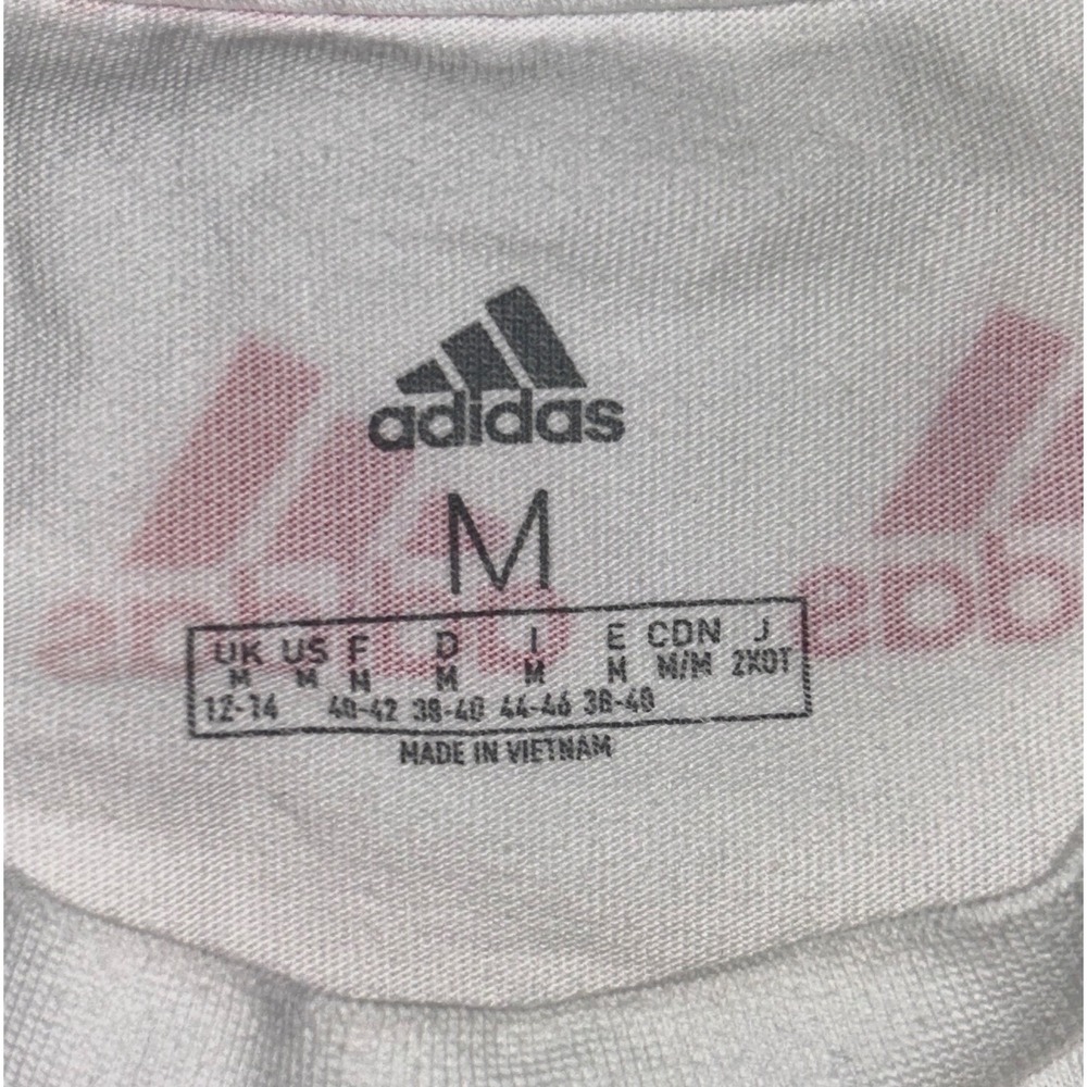 Adidas Pink All Over Print Logo Tee Athletic Activewear Top‎ White Medium - Picture 2 of 6